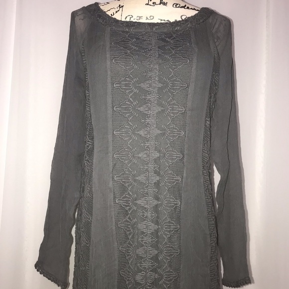 Sundance Gray Viviana Chiffon Column Embroidered Lace Long sleeve Dress - Picture 12 of 16